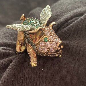 Flying Pig Ring.  14k gold embraced over Sterling Silver.  Size 7 to 7.5